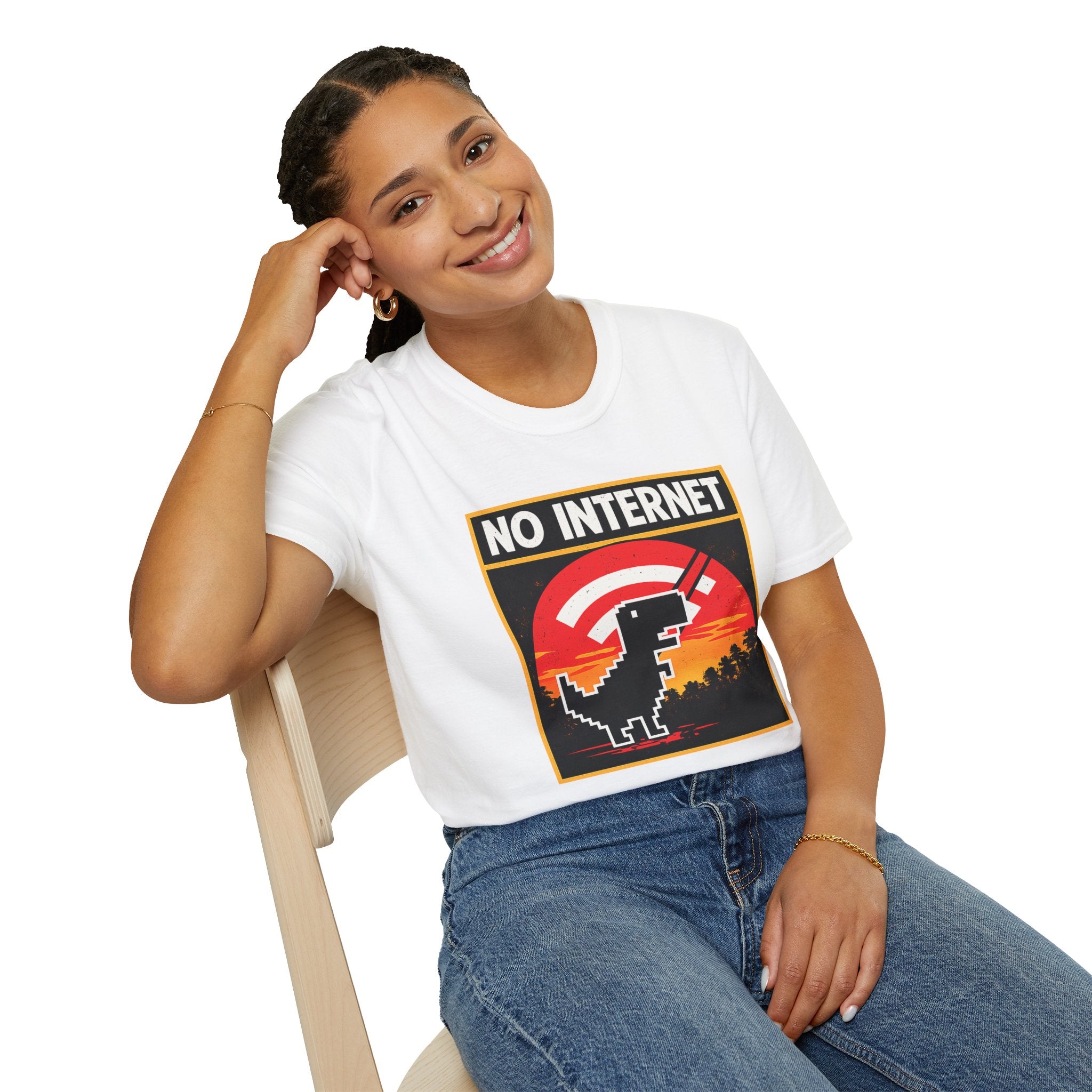 No Internet T-Shirt — Retro Dino Offline Graphic Tee