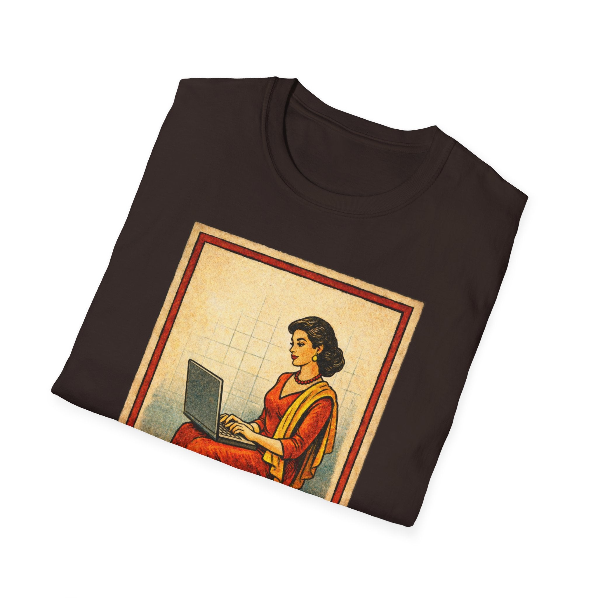 La Dama Laptop Tee — Vintage Lotería Style T-Shirt