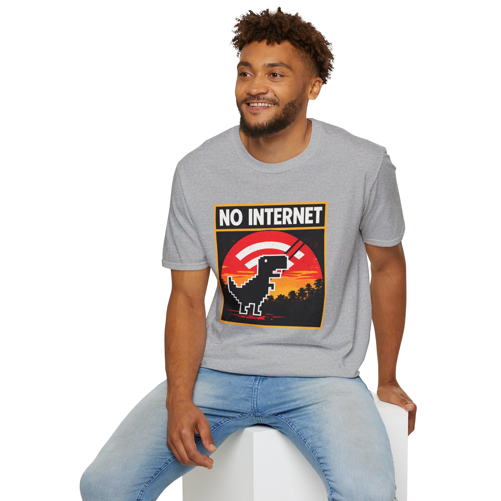 No Internet T-Shirt — Retro Dino Offline Graphic Tee