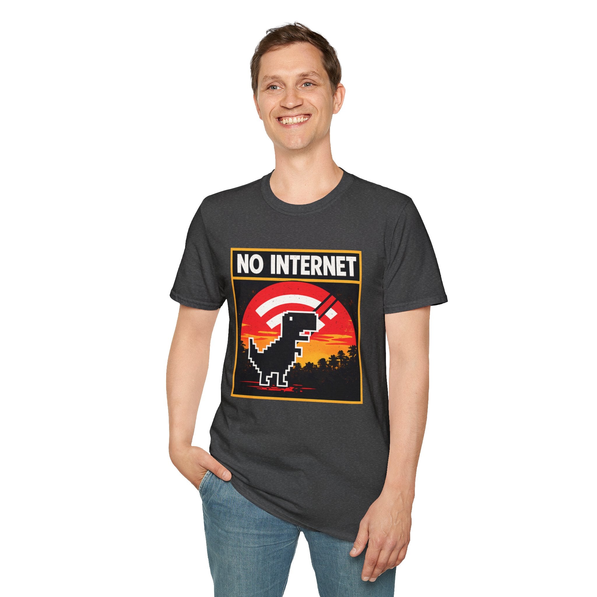 No Internet T-Shirt — Retro Dino Offline Graphic Tee