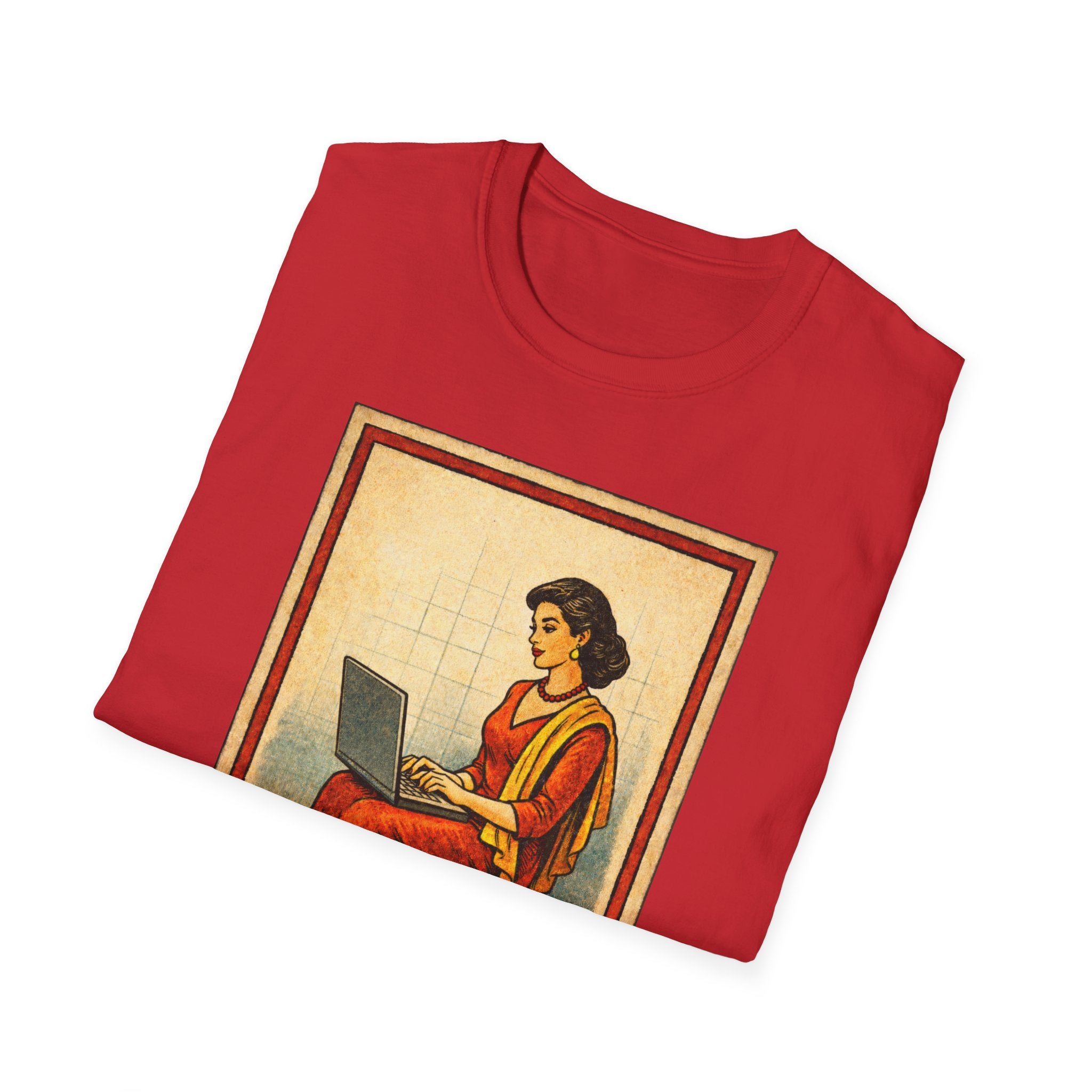 La Dama Laptop Tee — Vintage Lotería Style T-Shirt