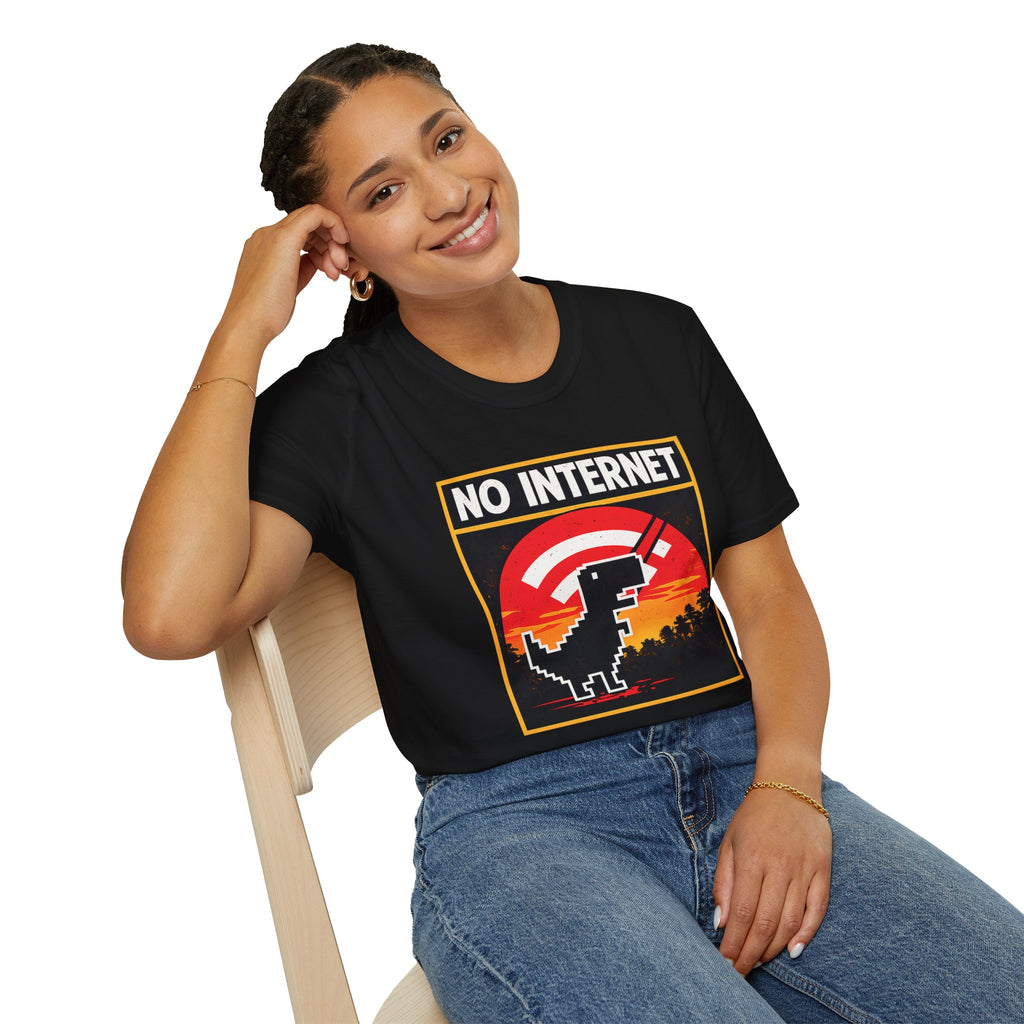 No Internet T-Shirt — Retro Dino Offline Graphic Tee