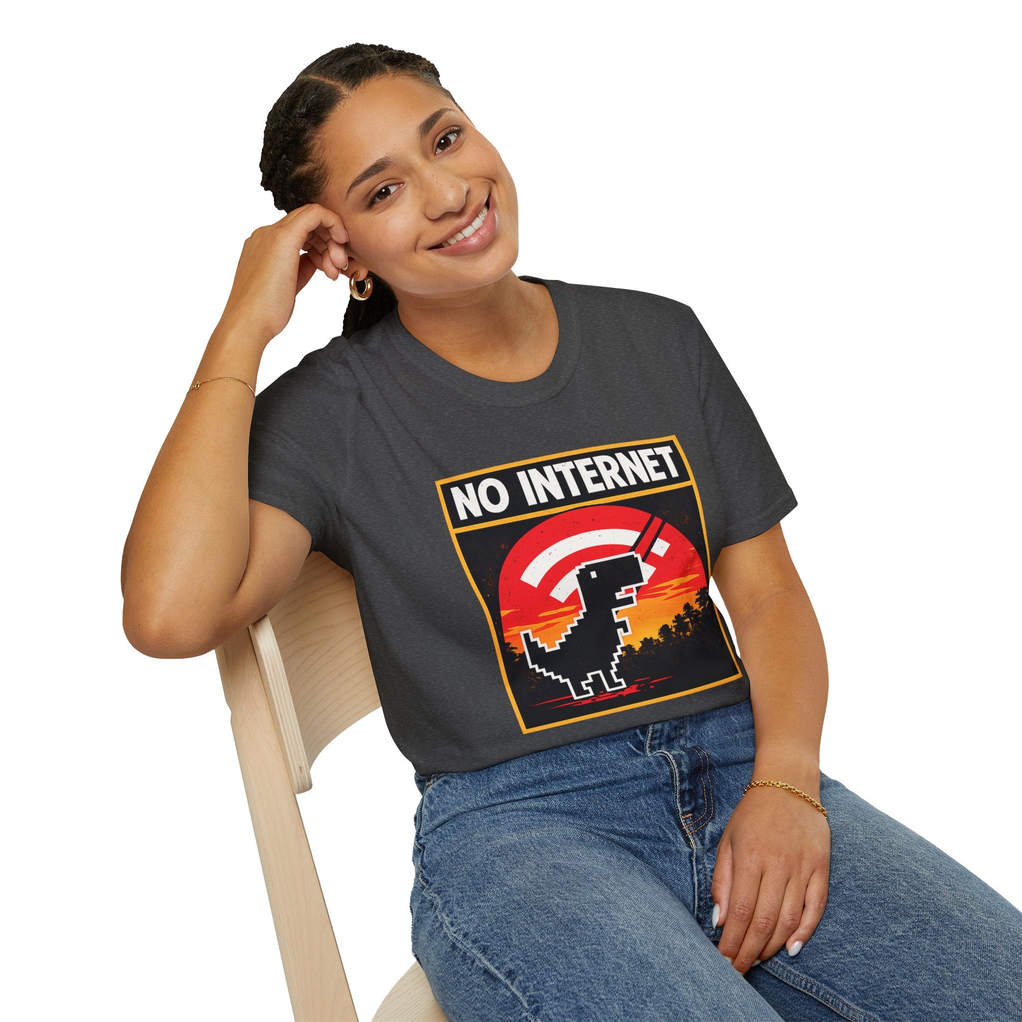 No Internet T-Shirt — Retro Dino Offline Graphic Tee