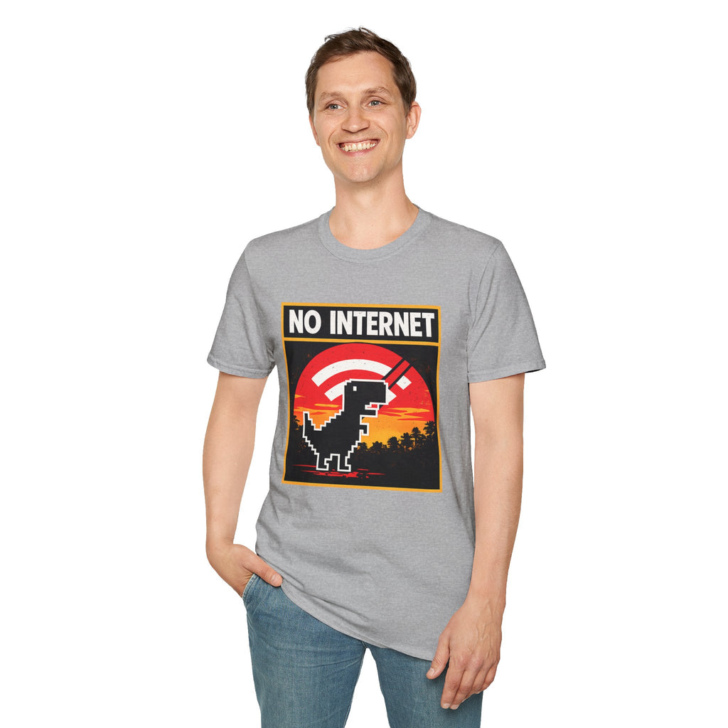 No Internet T-Shirt — Retro Dino Offline Graphic Tee