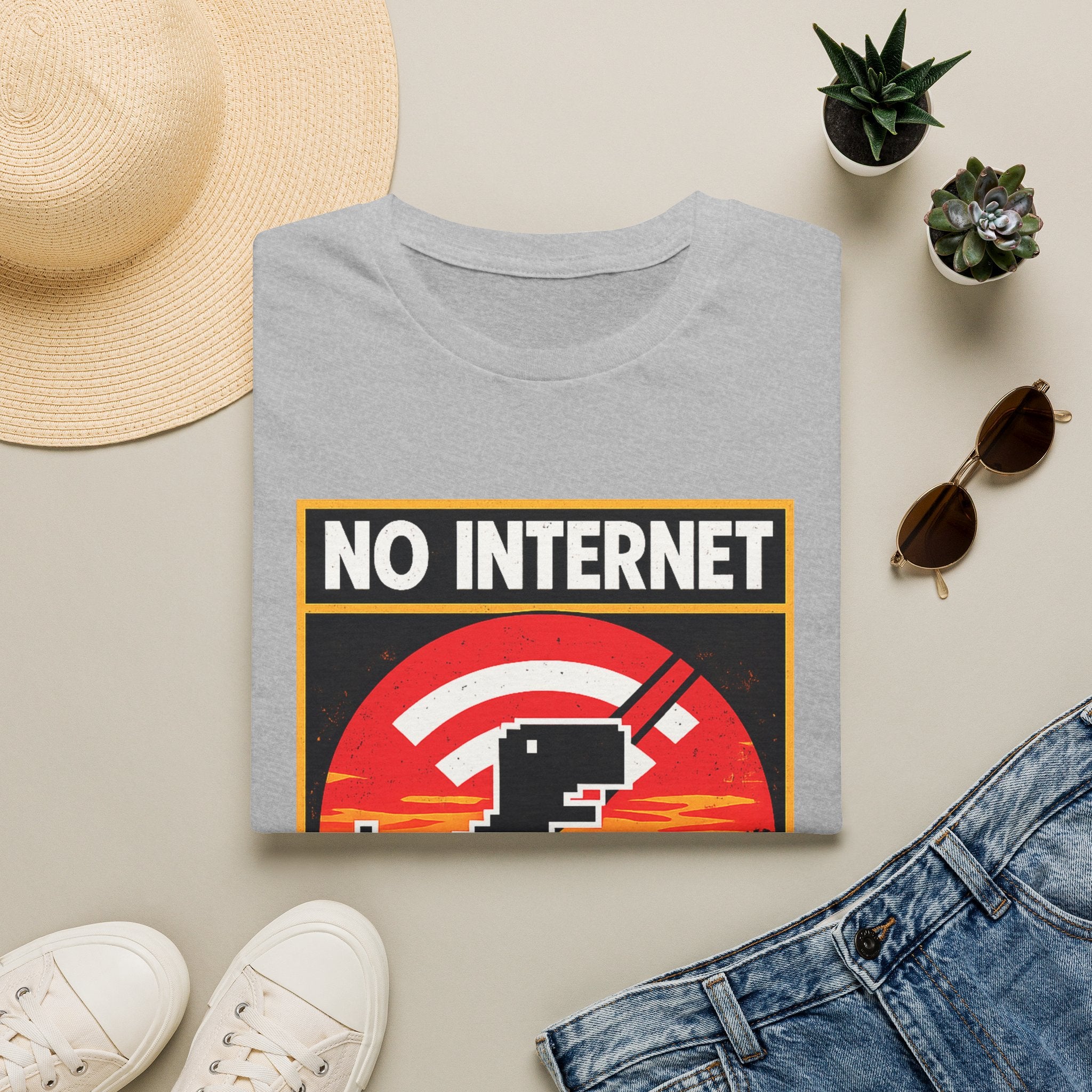 No Internet T-Shirt — Retro Dino Offline Graphic Tee