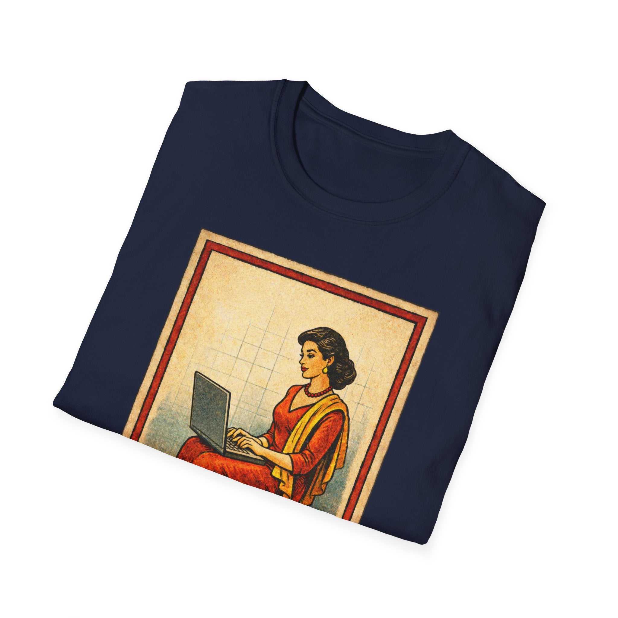 La Dama Laptop Tee — Vintage Lotería Style T-Shirt