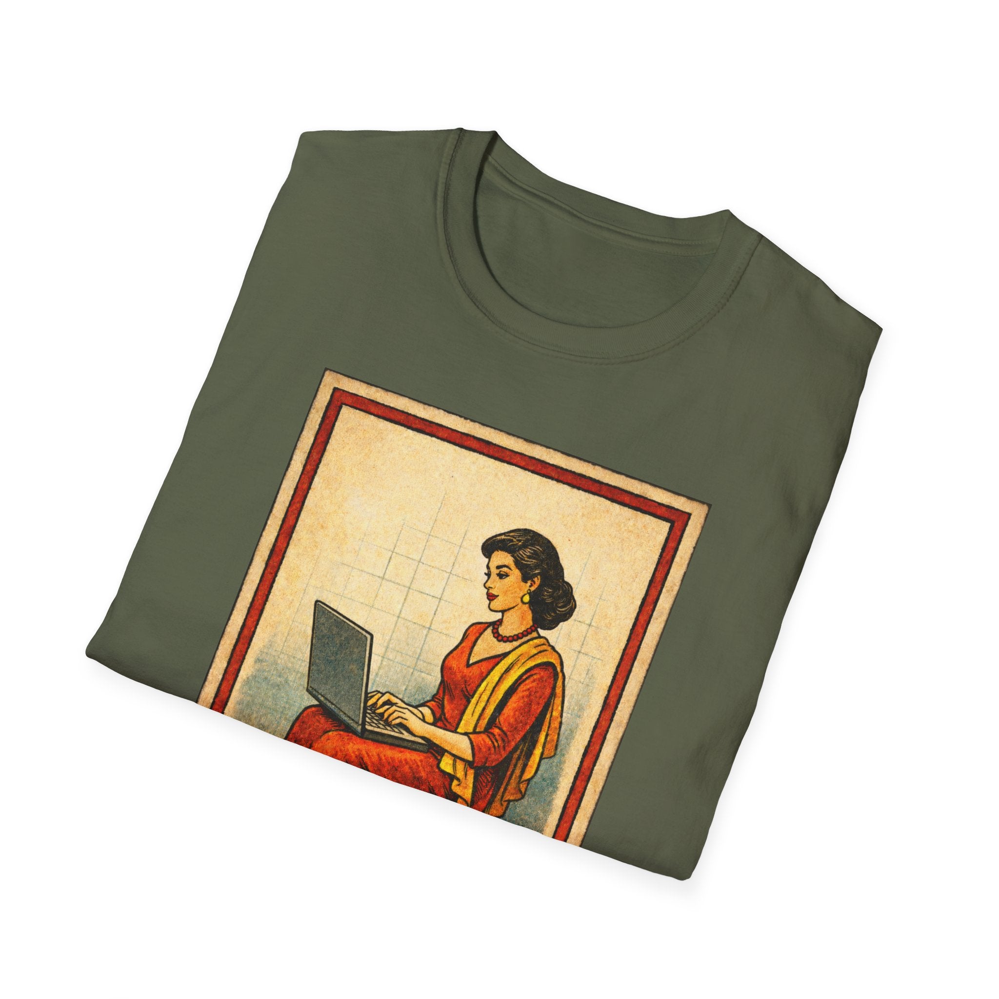 La Dama Laptop Tee — Vintage Lotería Style T-Shirt