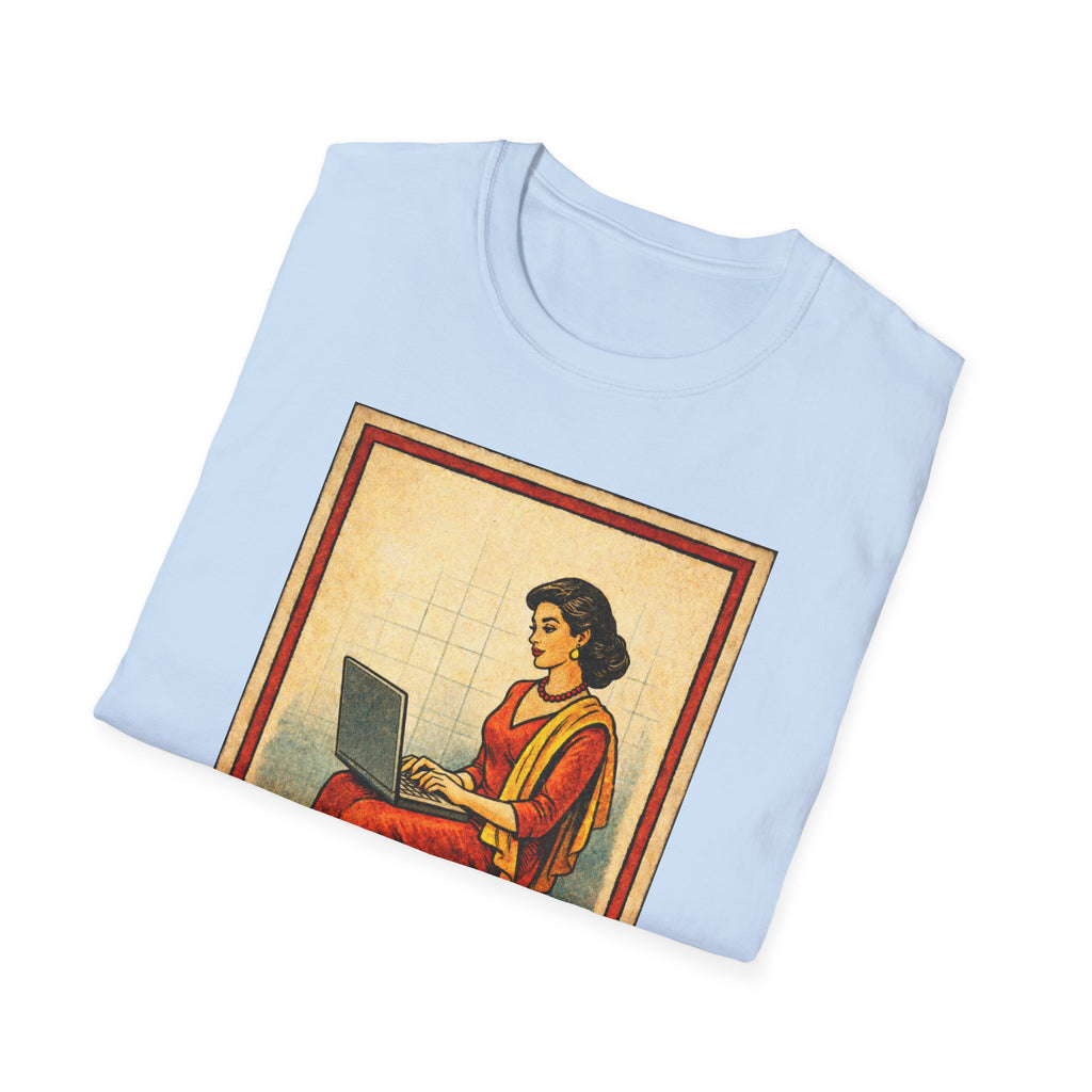 La Dama Laptop Tee — Vintage Lotería Style T-Shirt