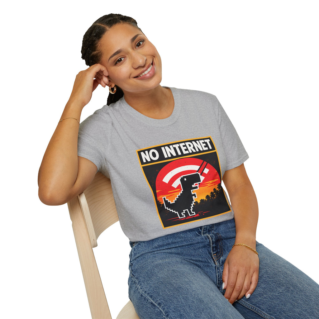 No Internet T-Shirt — Retro Dino Offline Graphic Tee