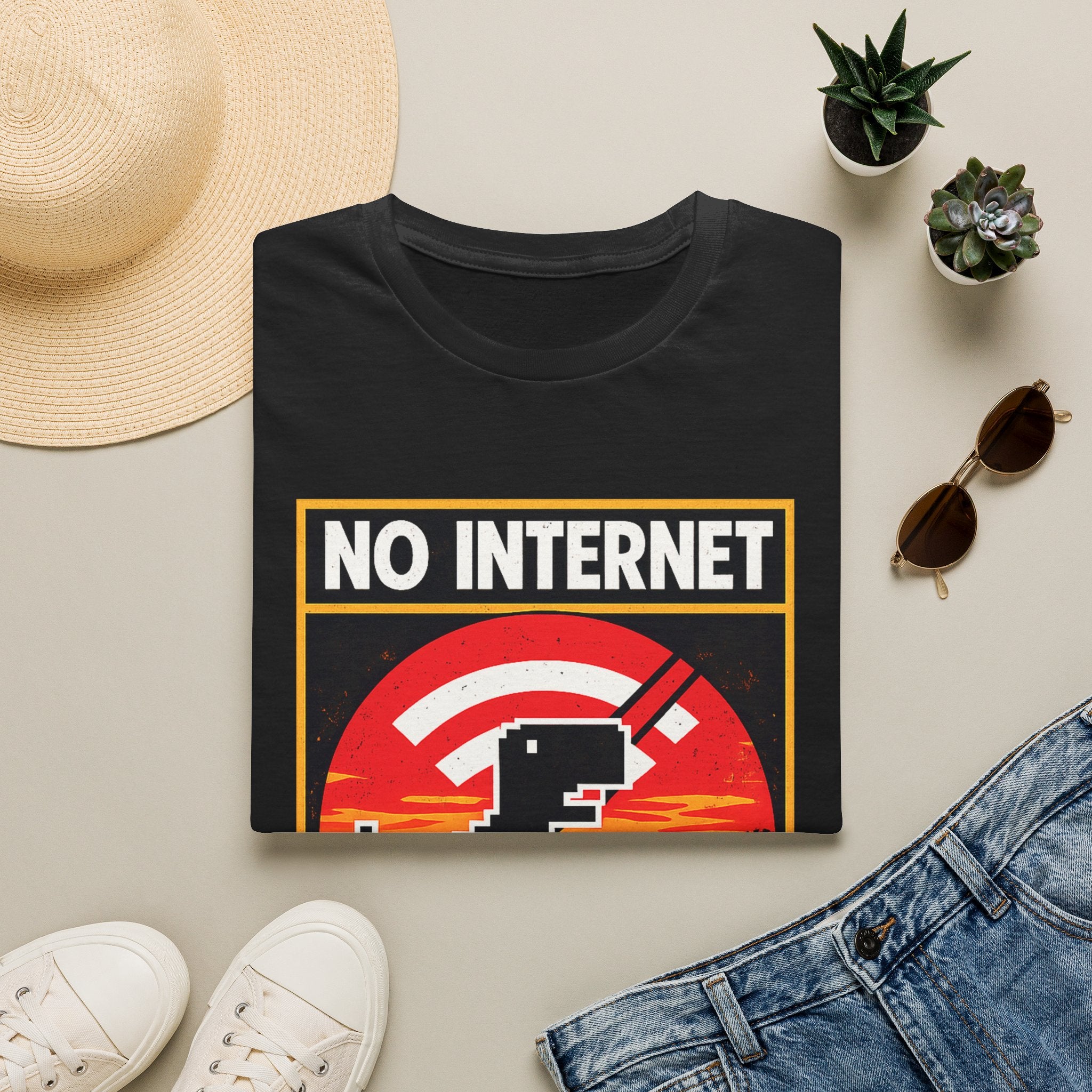No Internet T-Shirt — Retro Dino Offline Graphic Tee