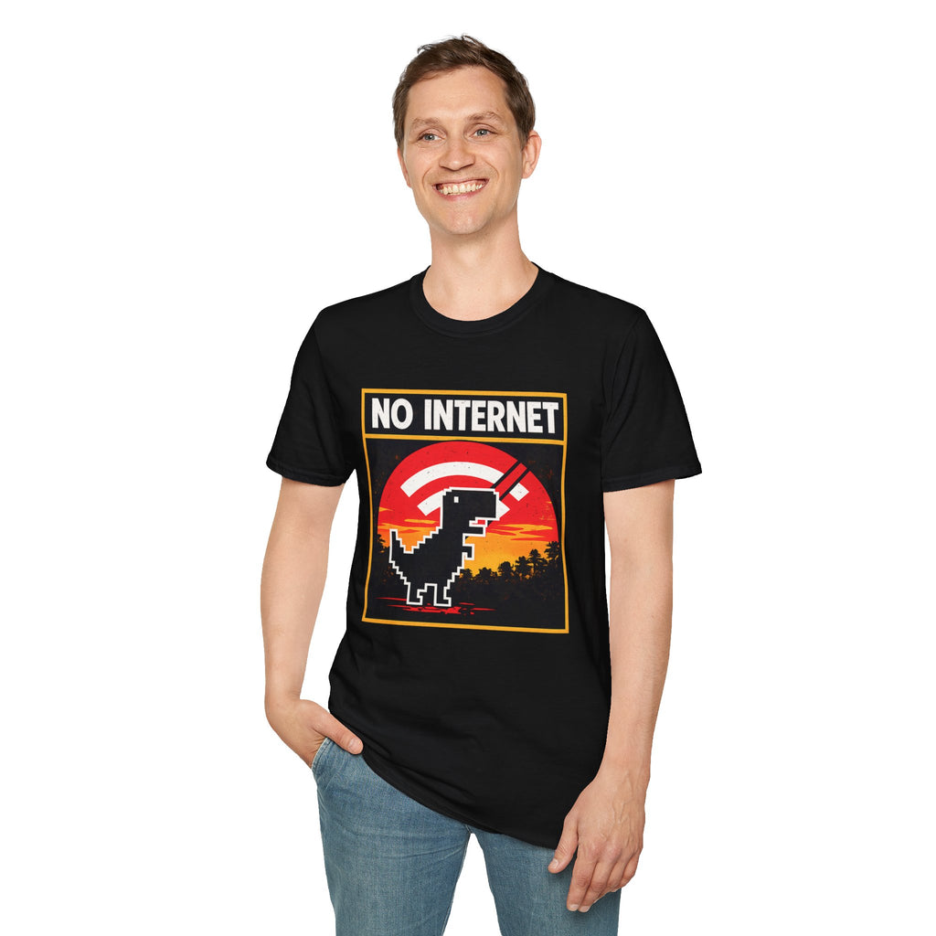 No Internet T-Shirt — Retro Dino Offline Graphic Tee