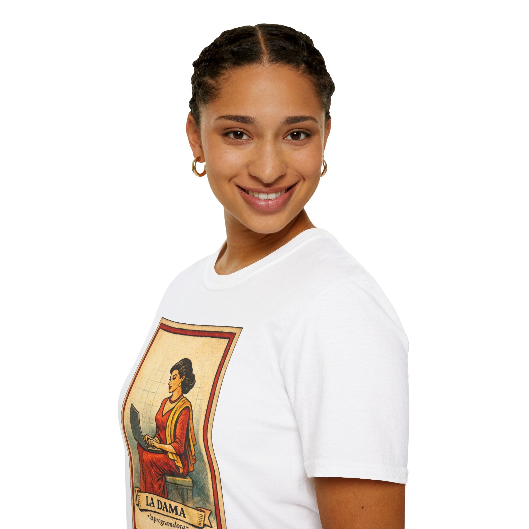 La Dama Laptop Tee — Vintage Lotería Style T-Shirt