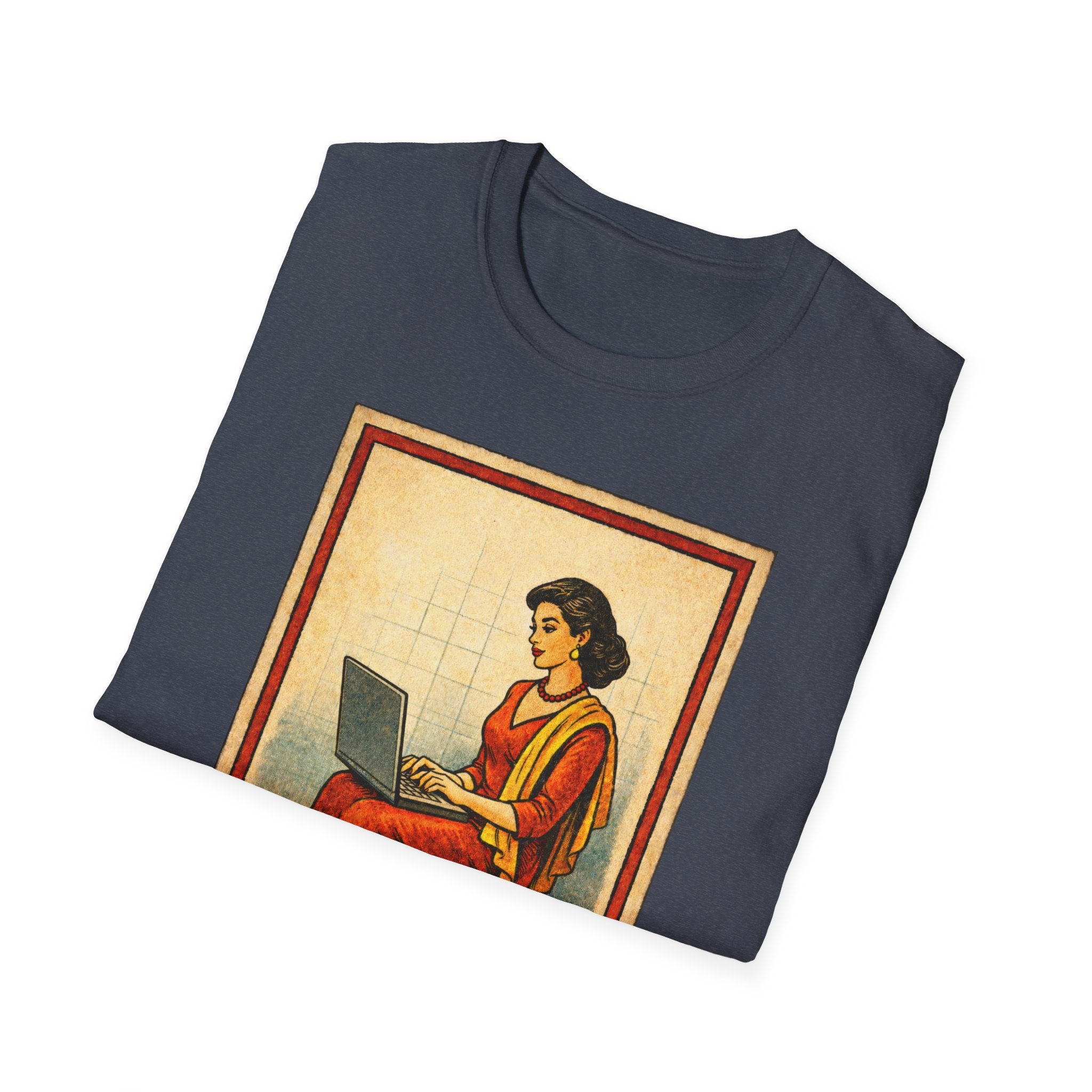 La Dama Laptop Tee — Vintage Lotería Style T-Shirt