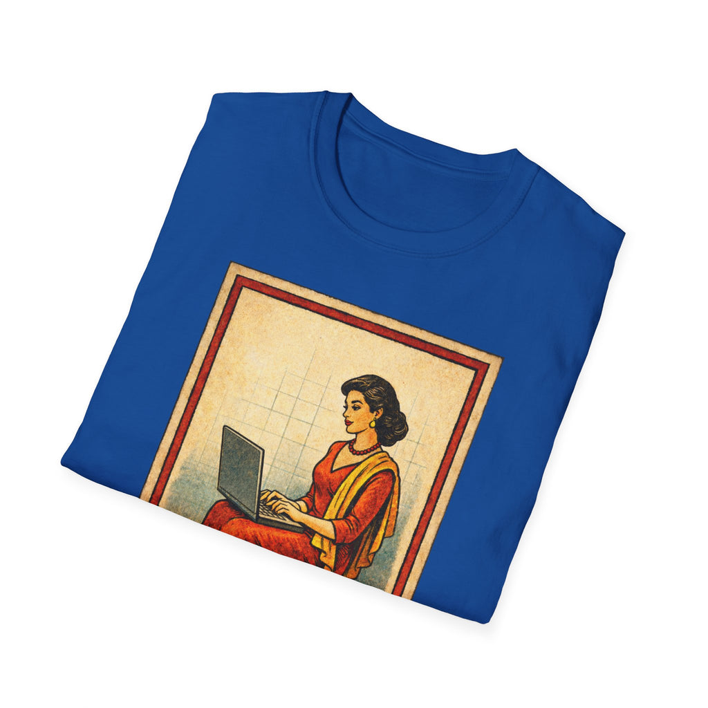 La Dama Laptop Tee — Vintage Lotería Style T-Shirt