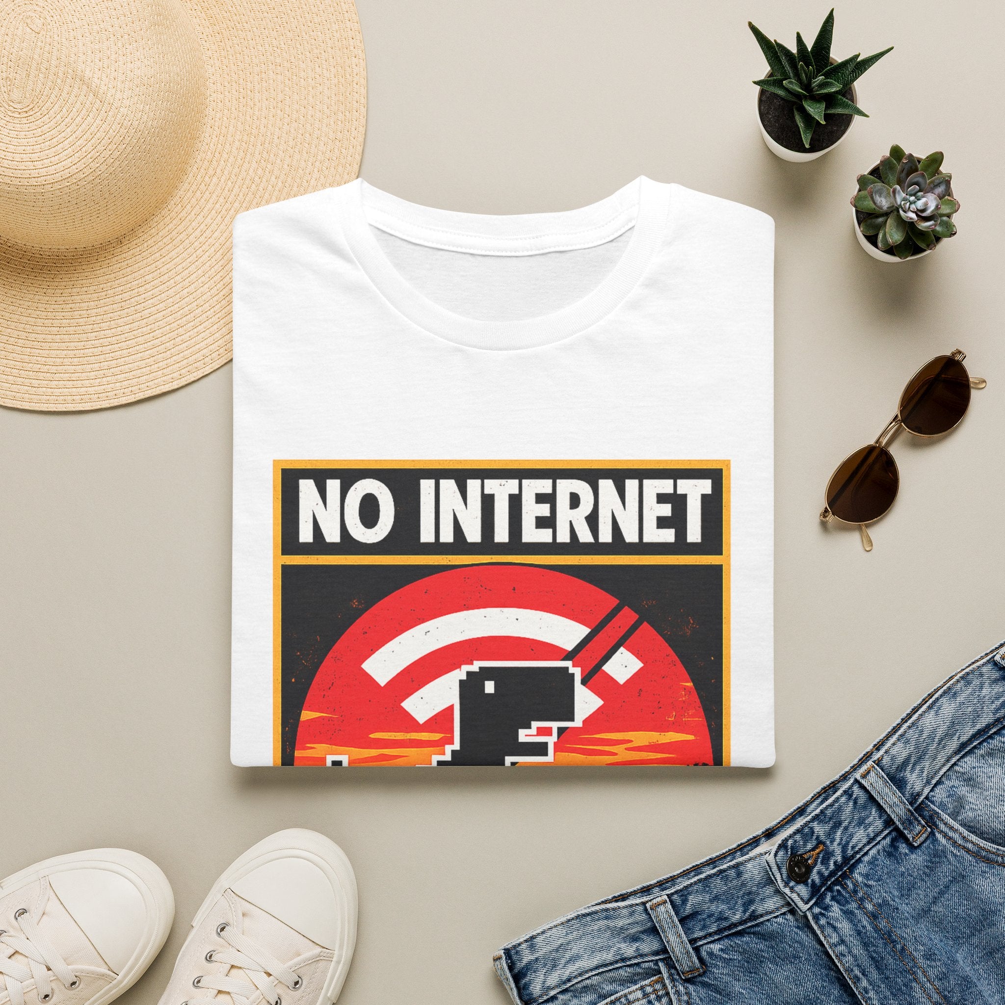 No Internet T-Shirt — Retro Dino Offline Graphic Tee