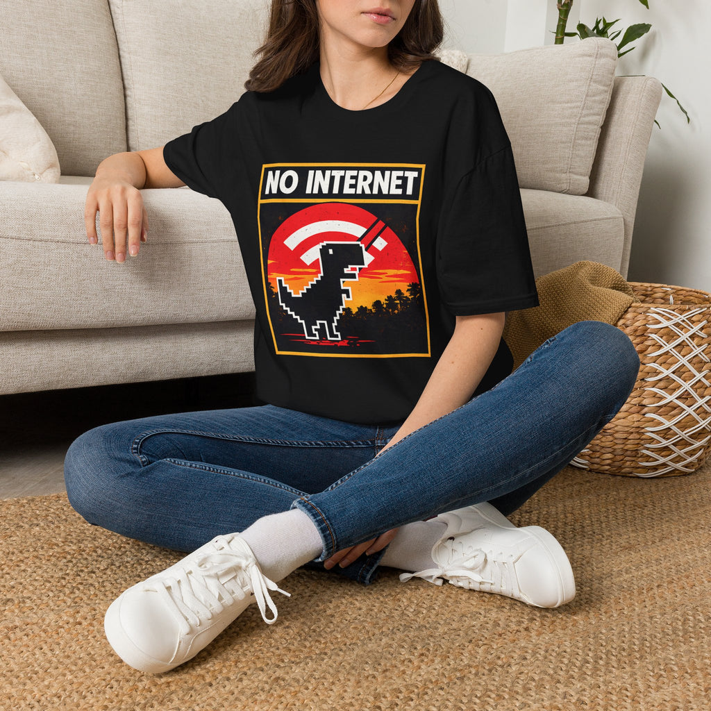 No Internet T-Shirt — Retro Dino Offline Graphic Tee