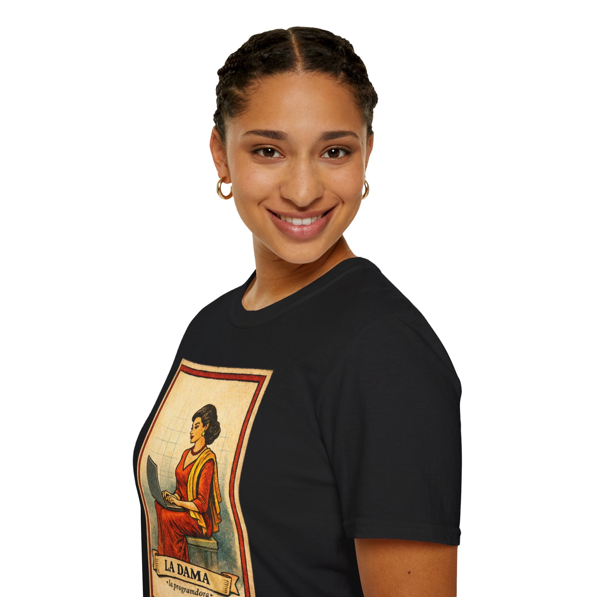 La Dama Laptop Tee — Vintage Lotería Style T-Shirt