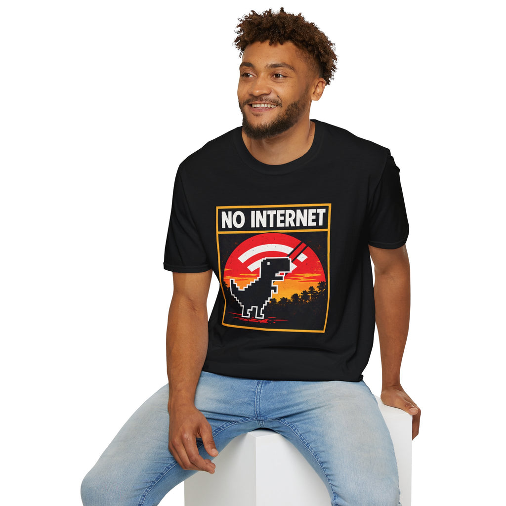 No Internet T-Shirt — Retro Dino Offline Graphic Tee