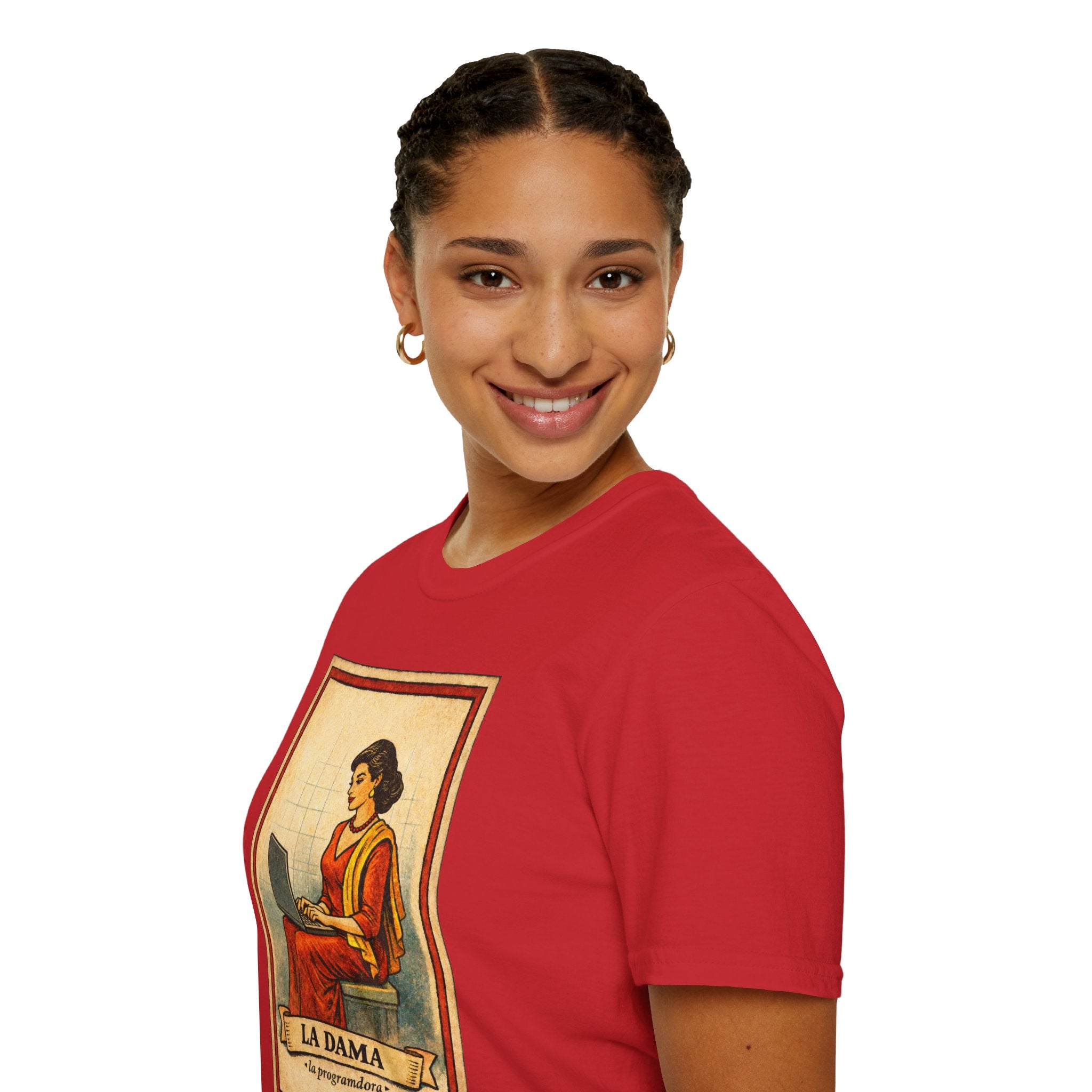 La Dama Laptop Tee — Vintage Lotería Style T-Shirt