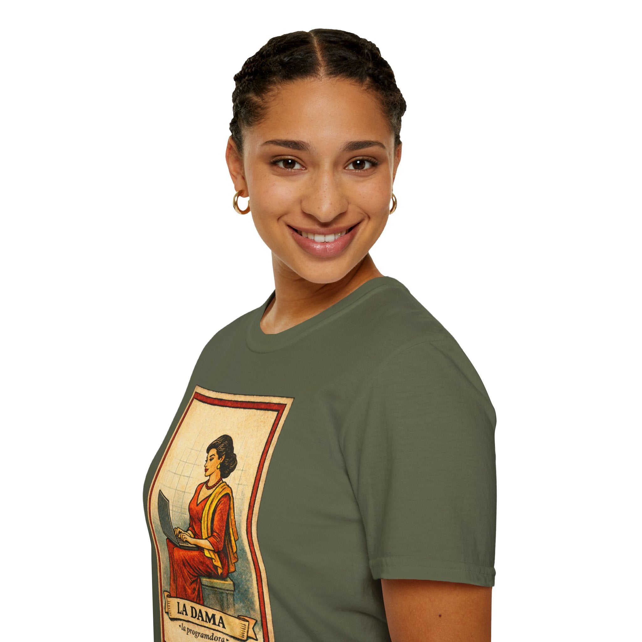 La Dama Laptop Tee — Vintage Lotería Style T-Shirt