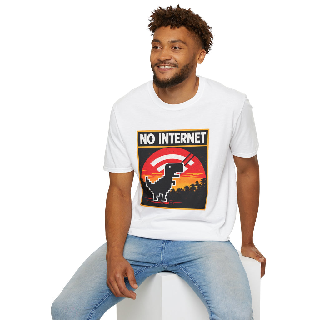 No Internet T-Shirt — Retro Dino Offline Graphic Tee