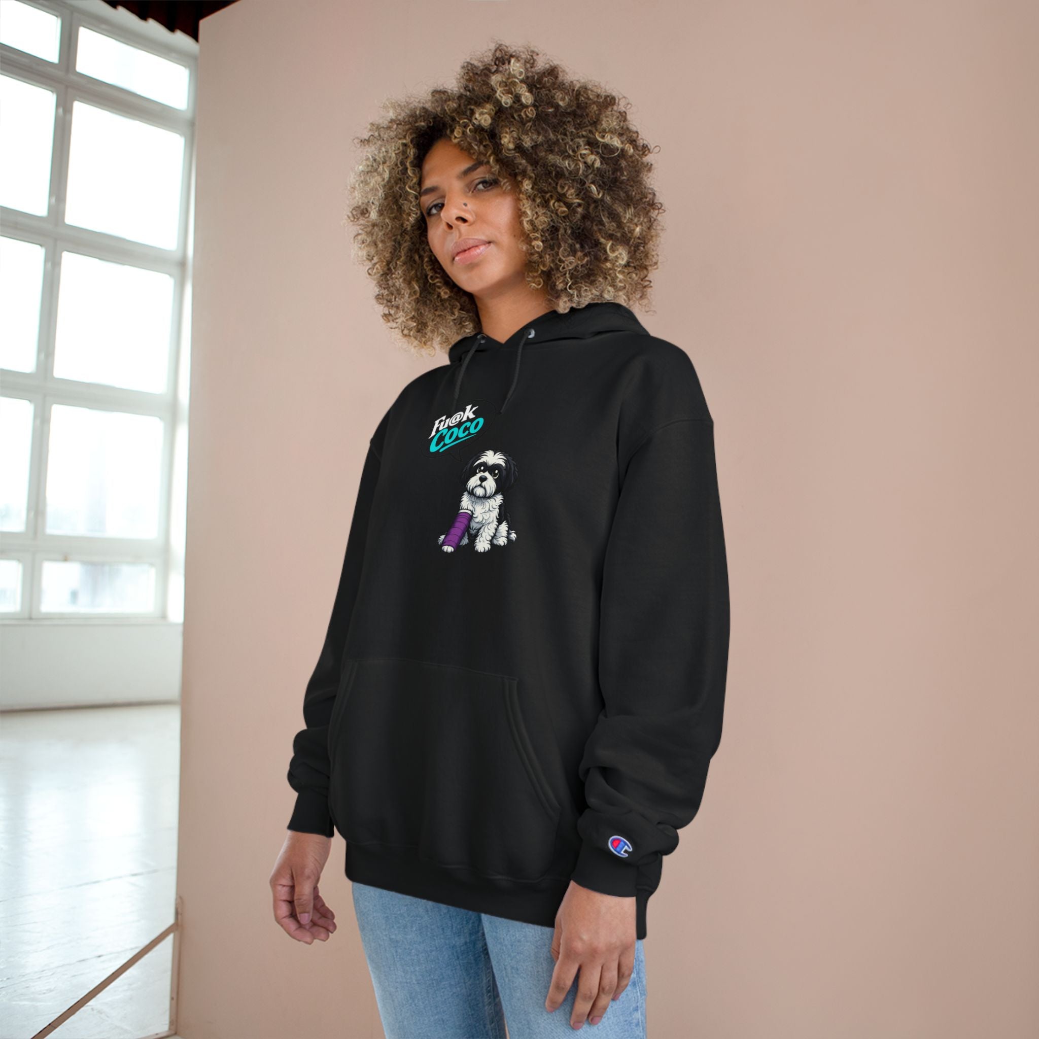 Champion Hoodie — 'F*** Coco' Retro Pup Graphic Pullover