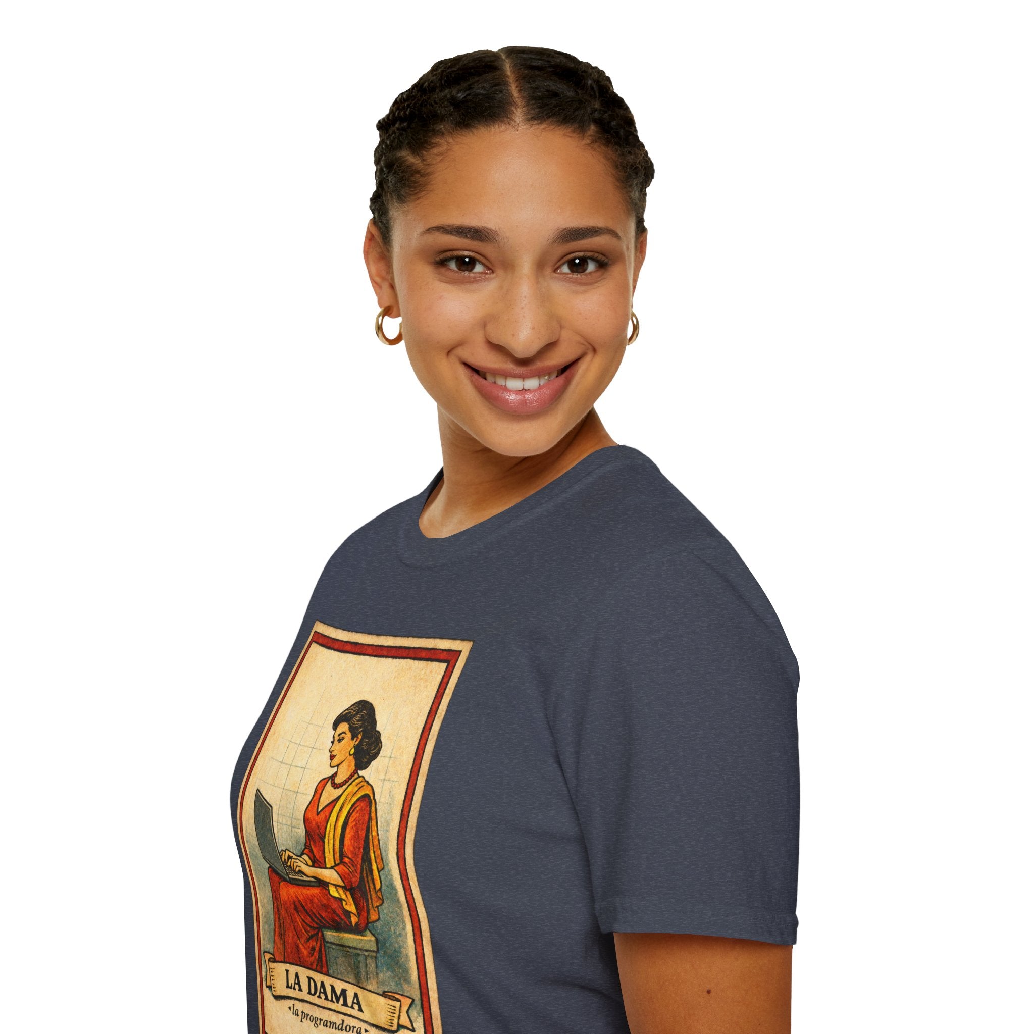 La Dama Laptop Tee — Vintage Lotería Style T-Shirt