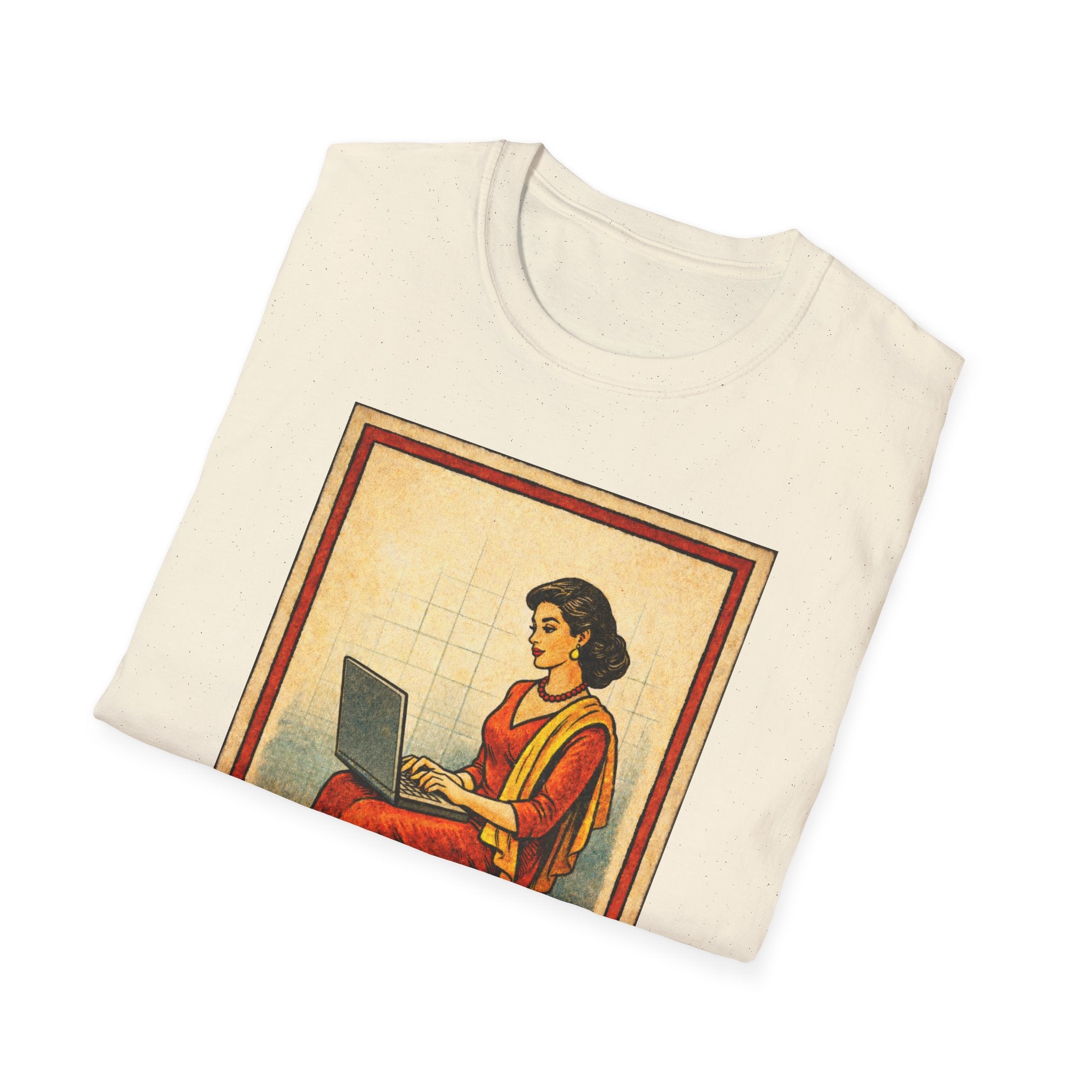 La Dama Laptop Tee — Vintage Lotería Style T-Shirt