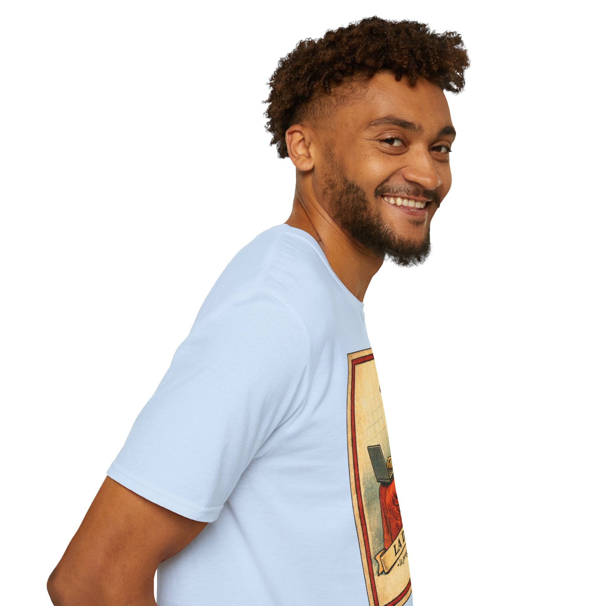 La Dama Laptop Tee — Vintage Lotería Style T-Shirt