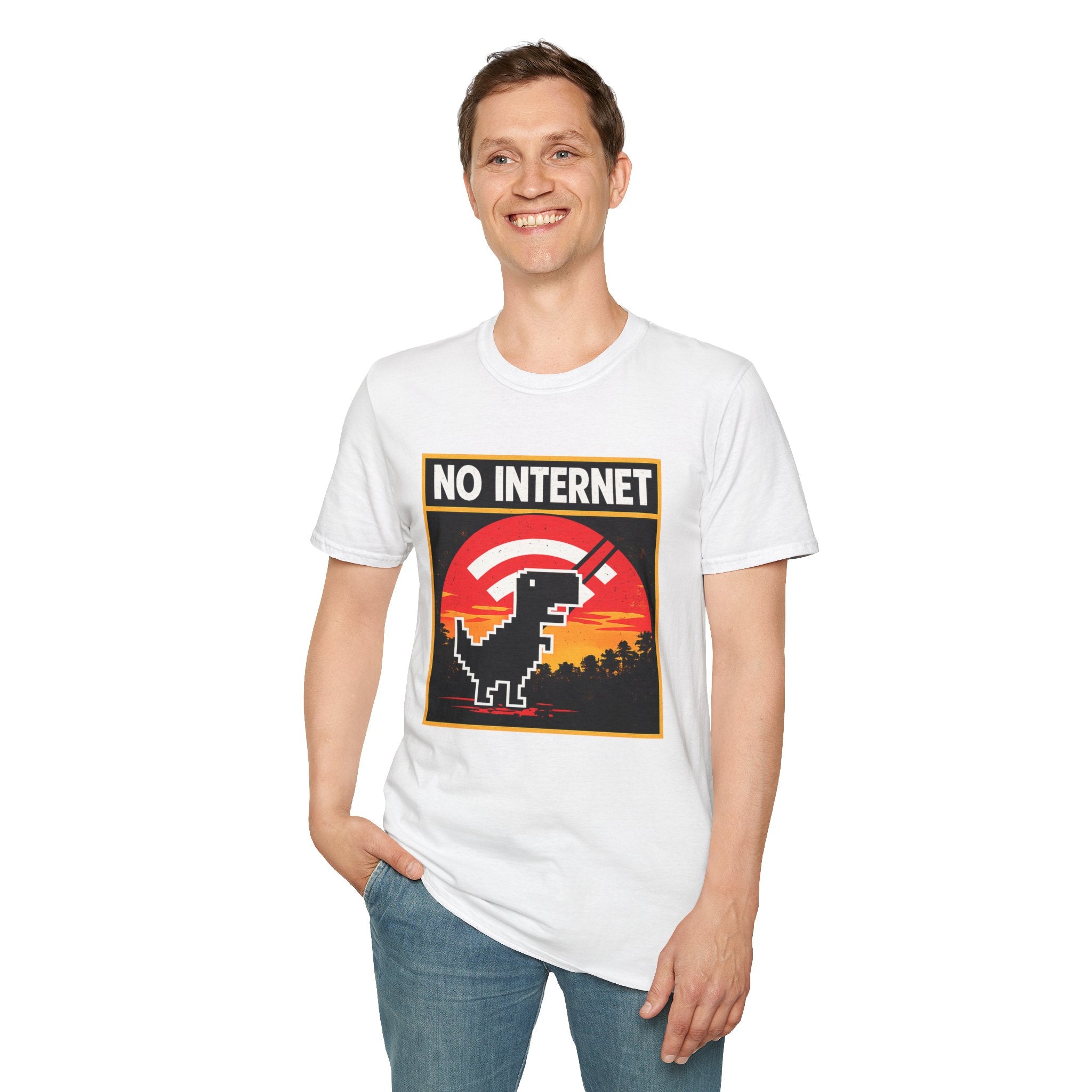 No Internet T-Shirt — Retro Dino Offline Graphic Tee