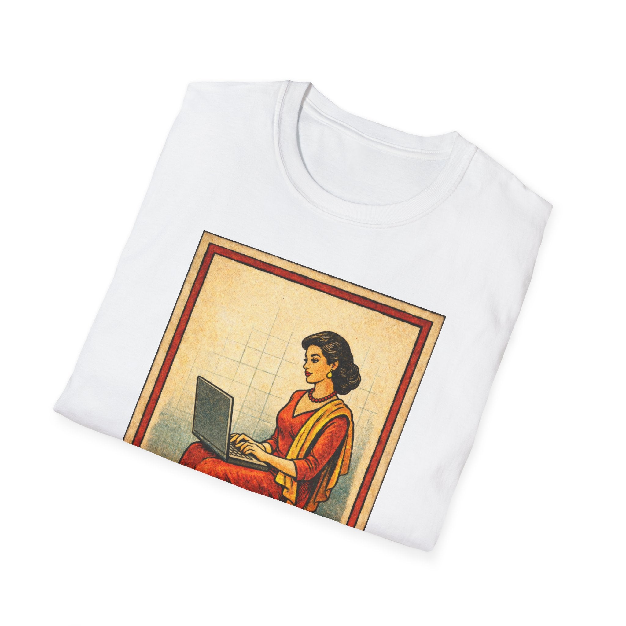 La Dama Laptop Tee — Vintage Lotería Style T-Shirt