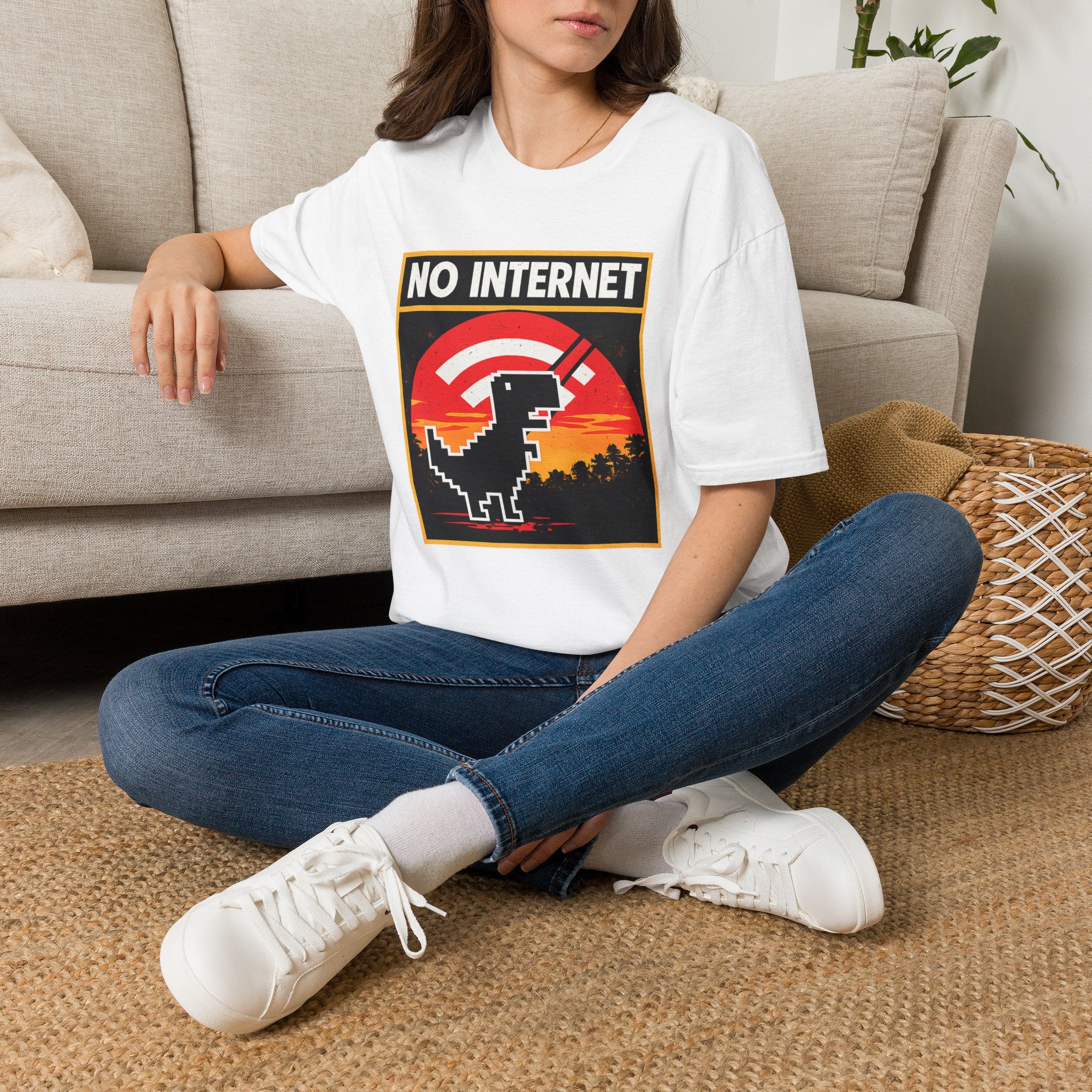 No Internet T-Shirt — Retro Dino Offline Graphic Tee