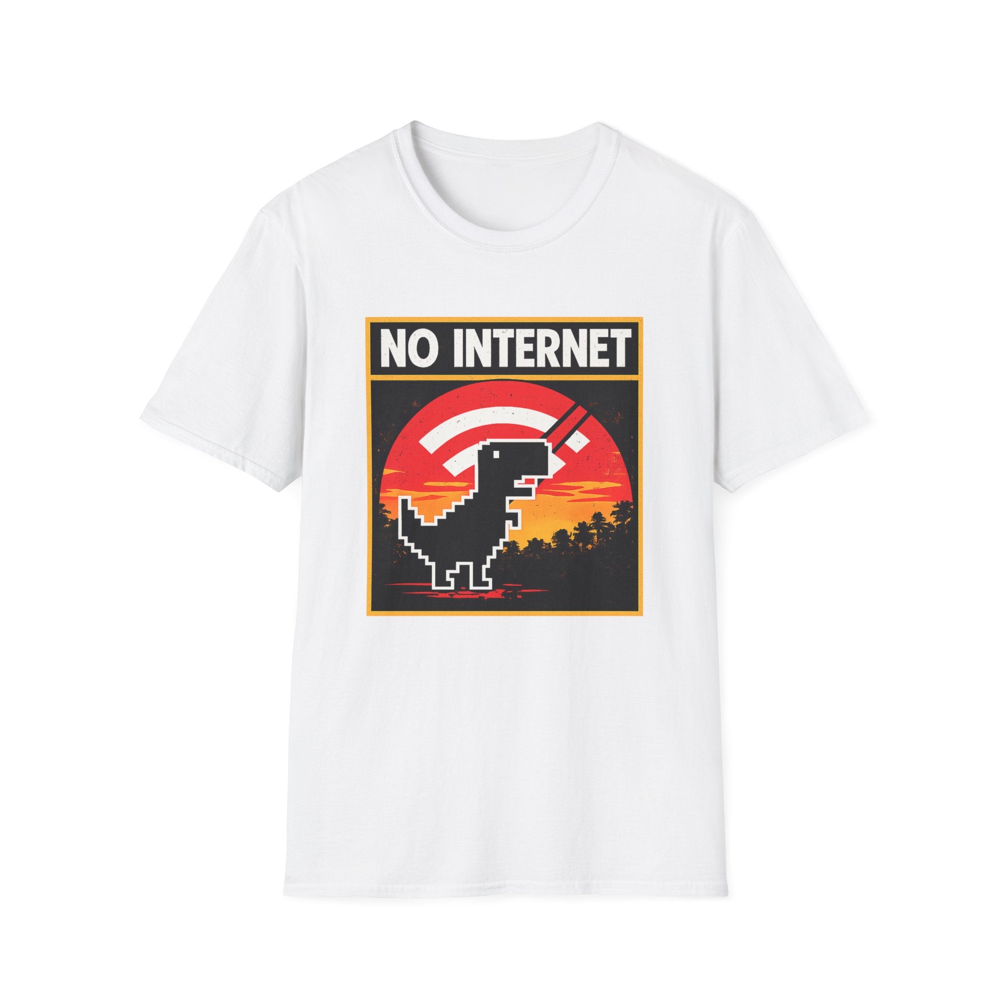No Internet T-Shirt — Retro Dino Offline Graphic Tee