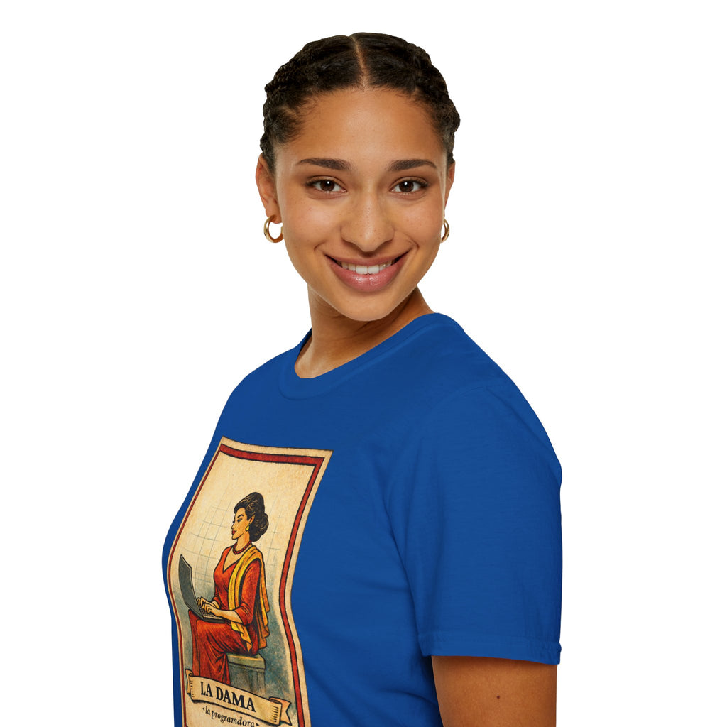 La Dama Laptop Tee — Vintage Lotería Style T-Shirt