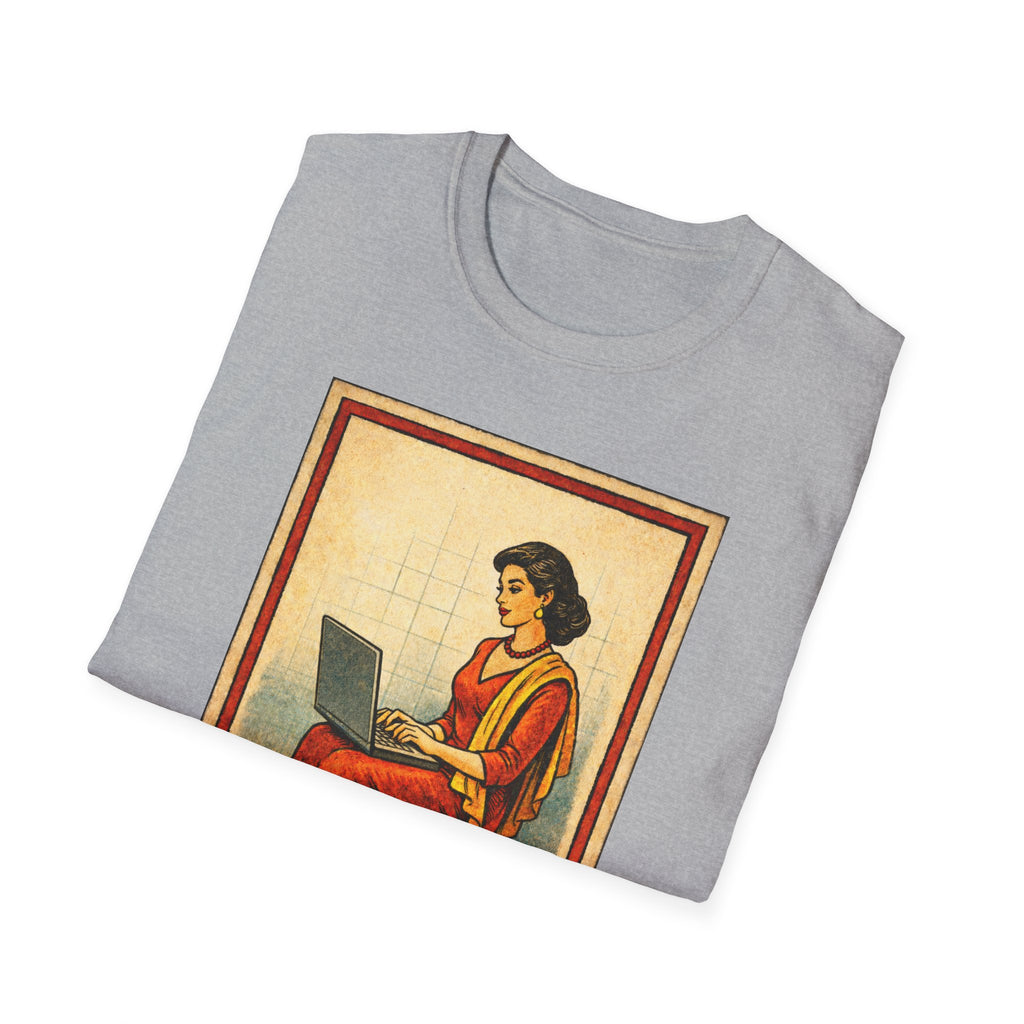 La Dama Laptop Tee — Vintage Lotería Style T-Shirt